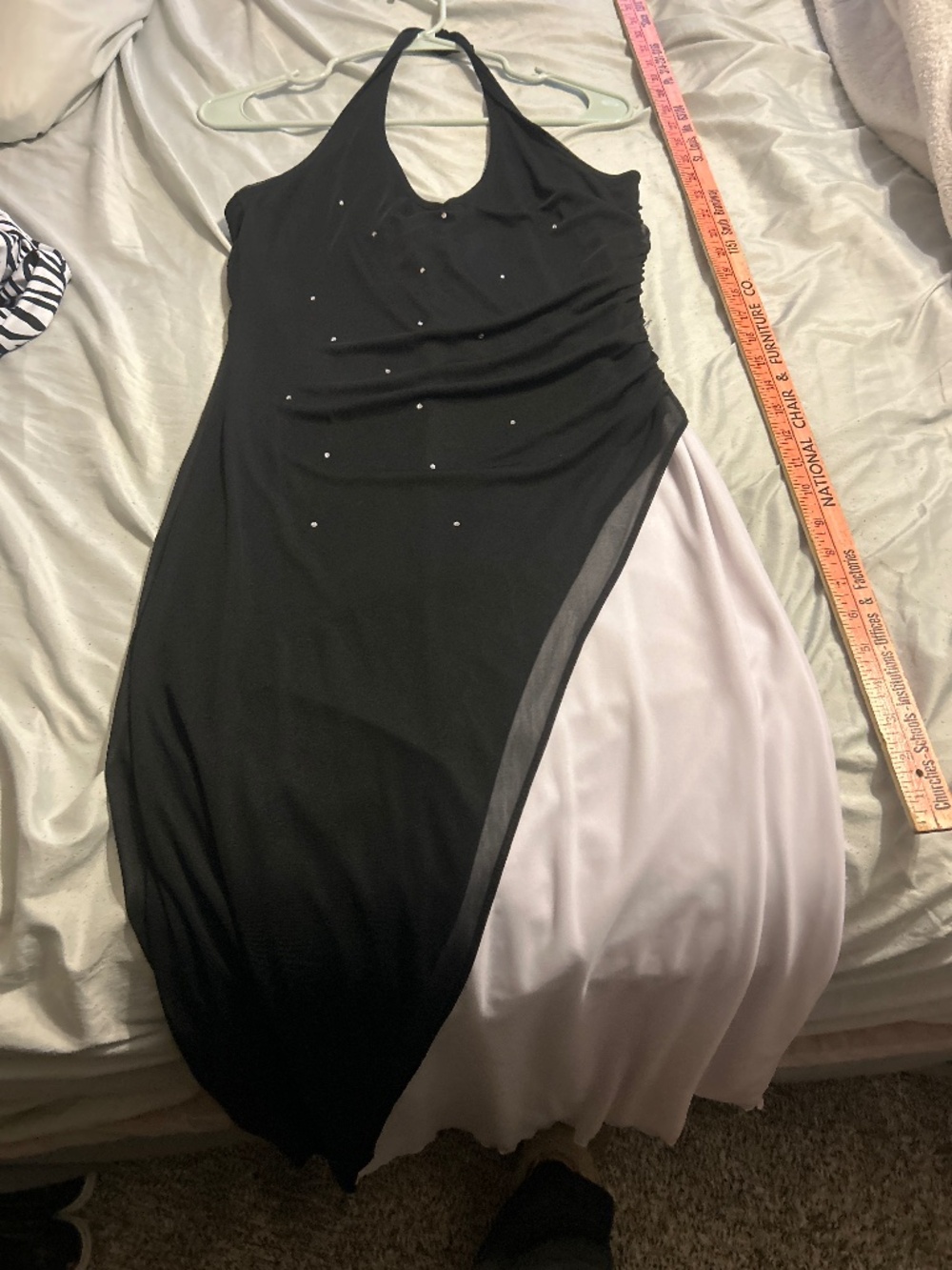 Long backless halter dress with sequins
